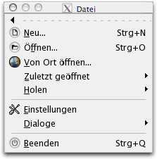 Inhalt des Datei-Menüs im Werkzeugfenster